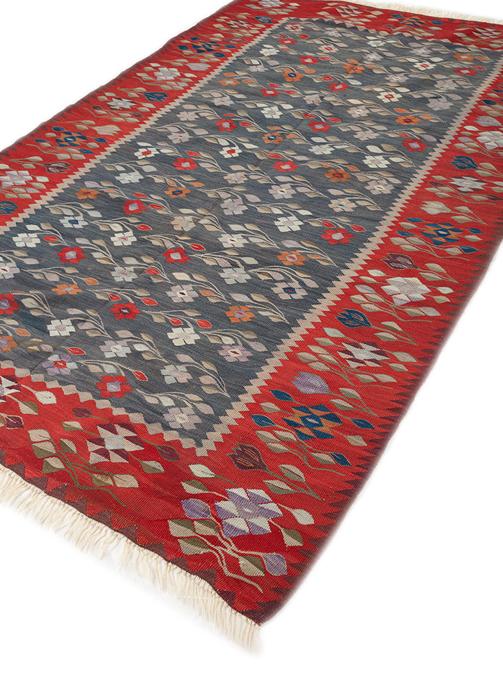 nayaab blue wool flat weaves Rug - FloorShot