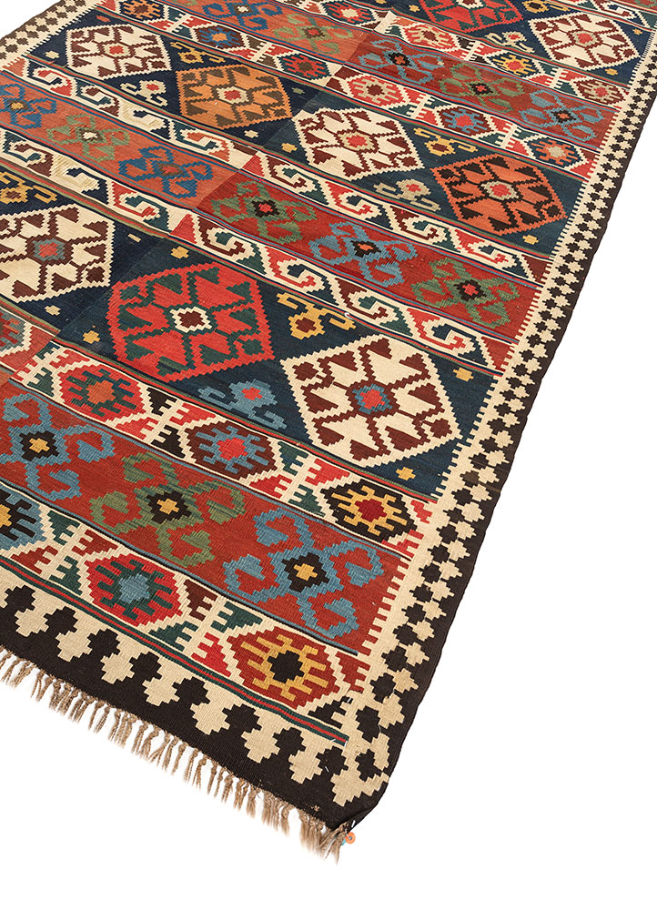 nayaab blue wool flat weaves Rug - FloorShot