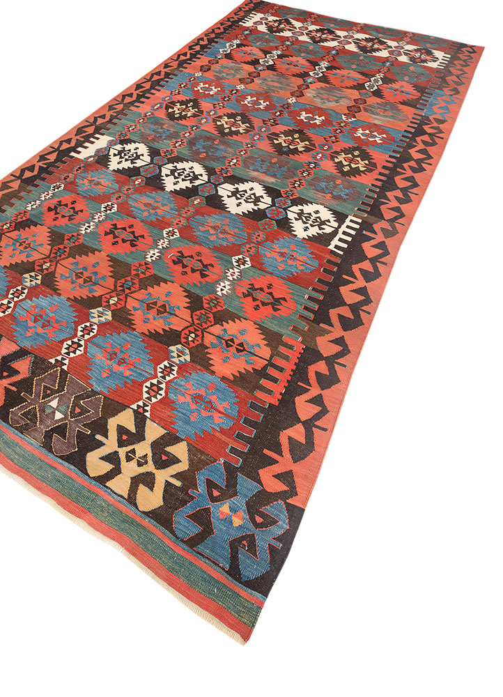 nayaab red and orange wool flat weaves Rug - FloorShot