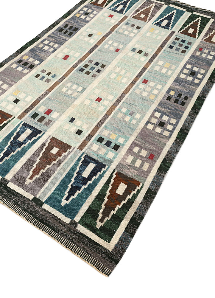 nayaab blue wool flat weaves Rug - FloorShot