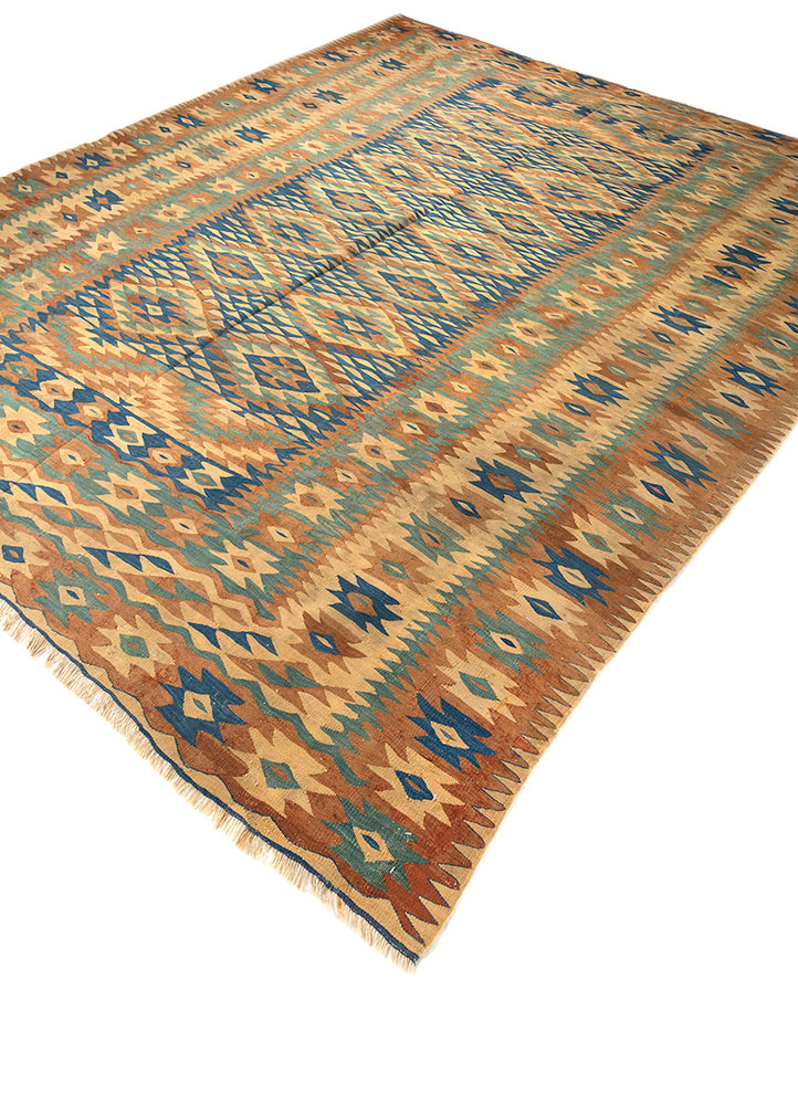 nayaab blue wool flat weaves Rug - FloorShot
