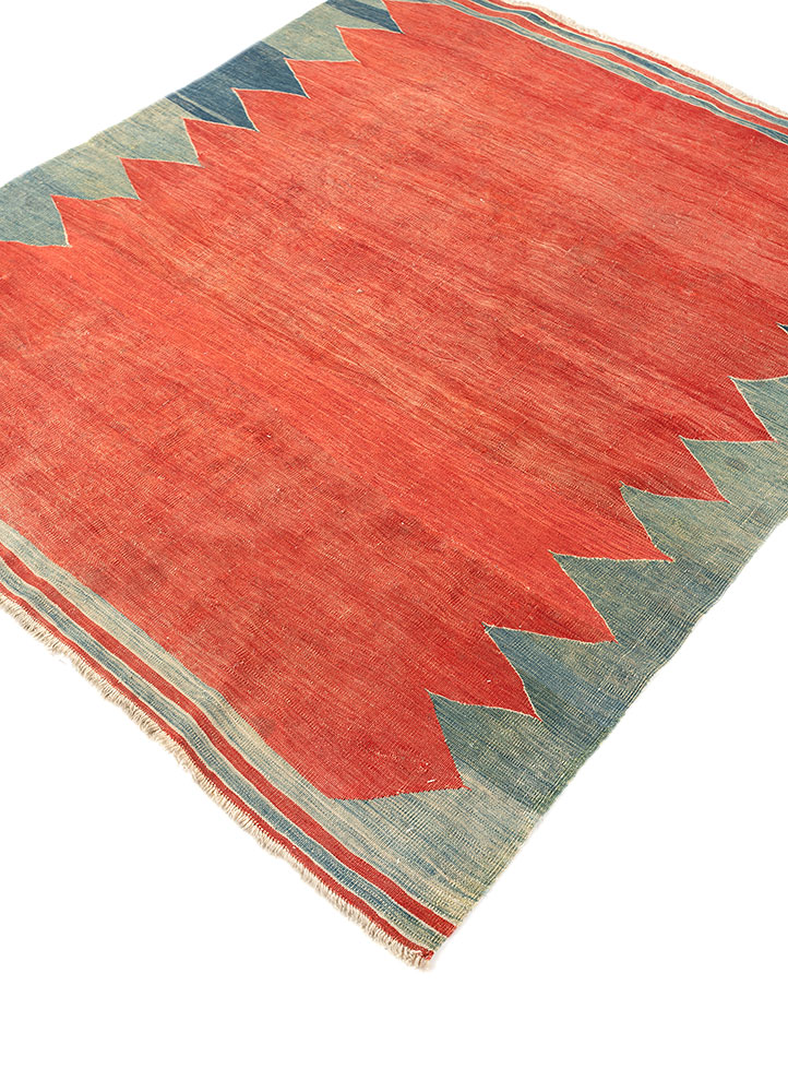nayaab red and orange wool flat weaves Rug - FloorShot