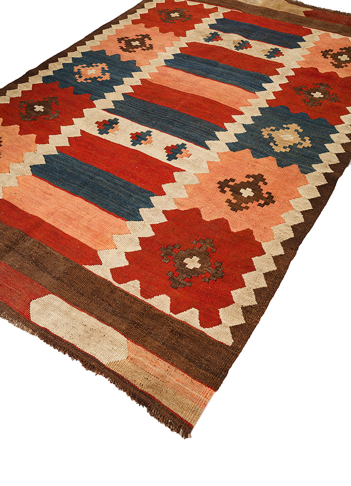 nayaab red and orange wool flat weaves Rug - FloorShot