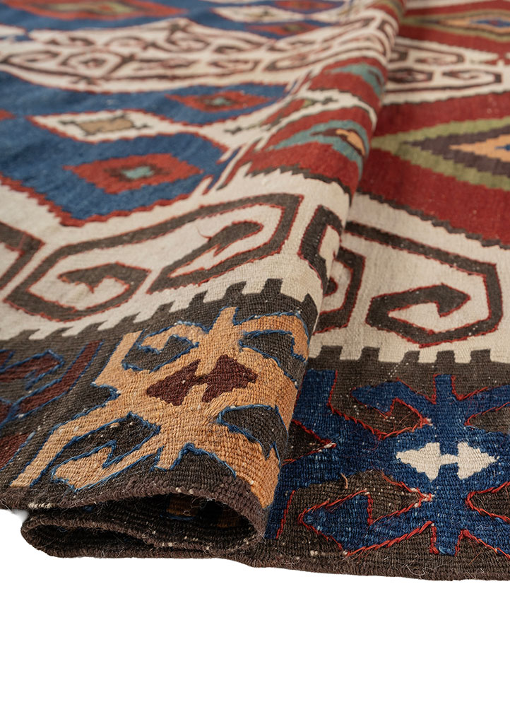 nayaab red and orange wool flat weaves Rug - FloorShot