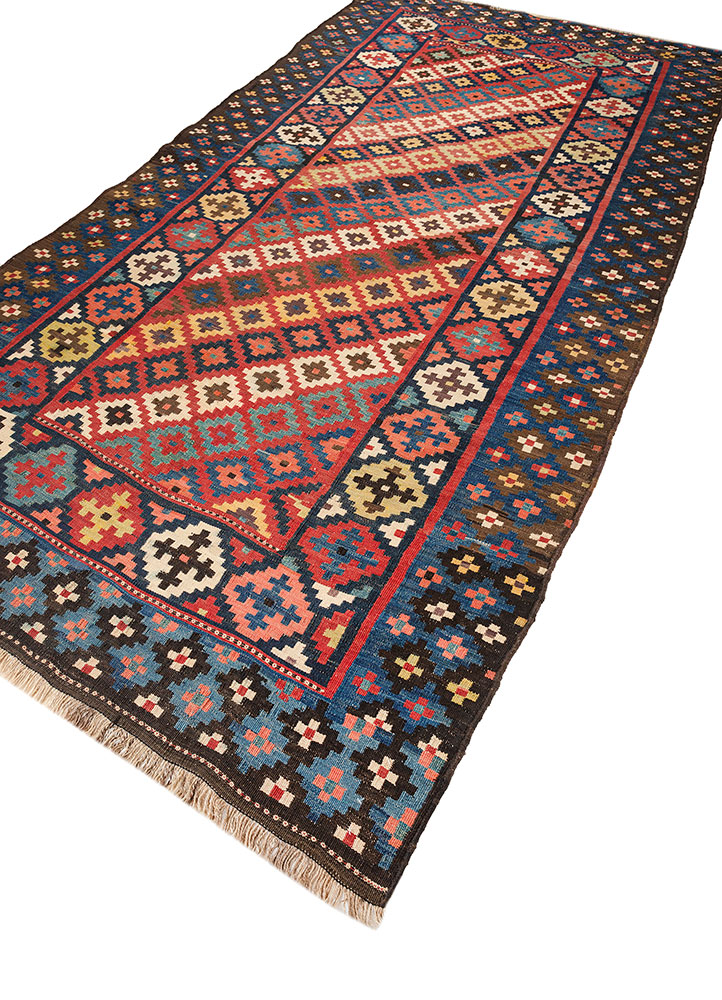 nayaab red and orange wool flat weaves Rug - FloorShot