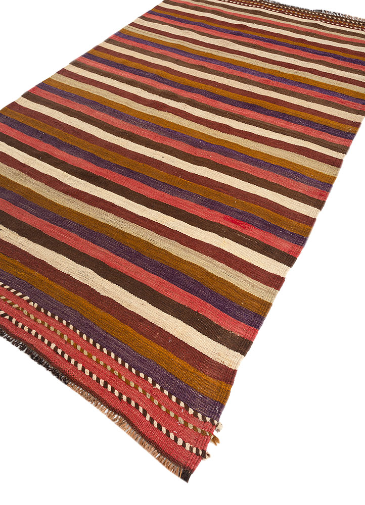nayaab pink and purple wool flat weaves Rug - FloorShot