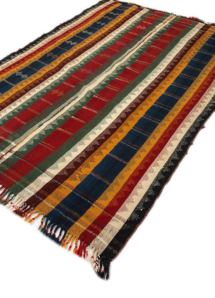 nayaab red and orange wool flat weaves Rug - FloorShot