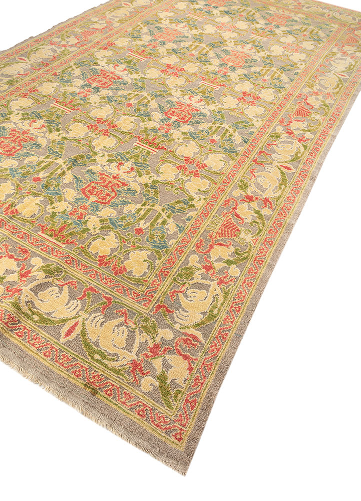 aalam green wool hand knotted Rug - FloorShot