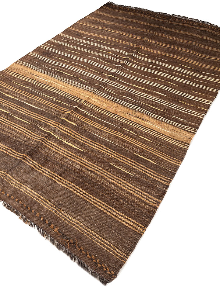 nayaab beige and brown wool flat weaves Rug - FloorShot