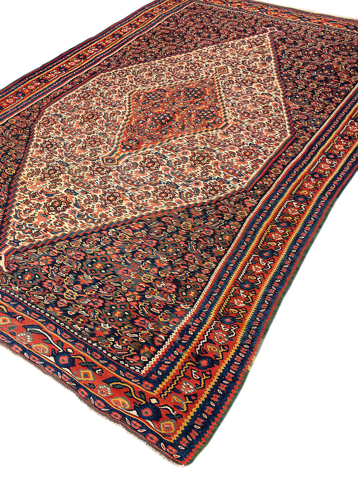 aalam blue wool flat weaves Rug - FloorShot
