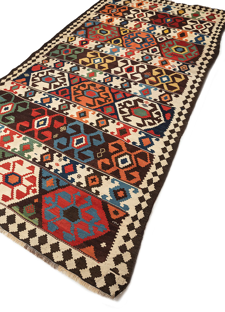 nayaab beige and brown wool flat weaves Rug - FloorShot