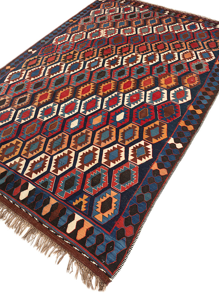 nayaab red and orange wool flat weaves Rug - FloorShot