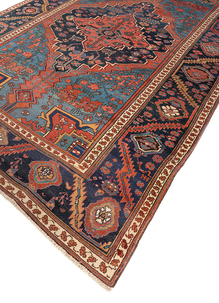 aalam red and orange wool hand knotted Rug - FloorShot