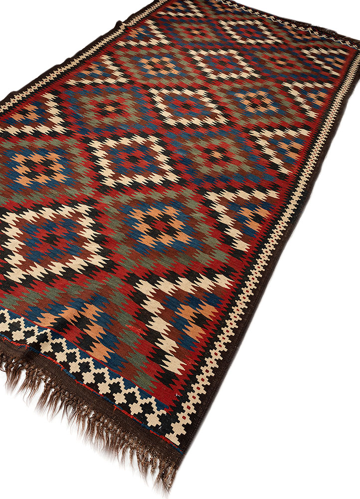 nayaab red and orange wool flat weaves Rug - FloorShot