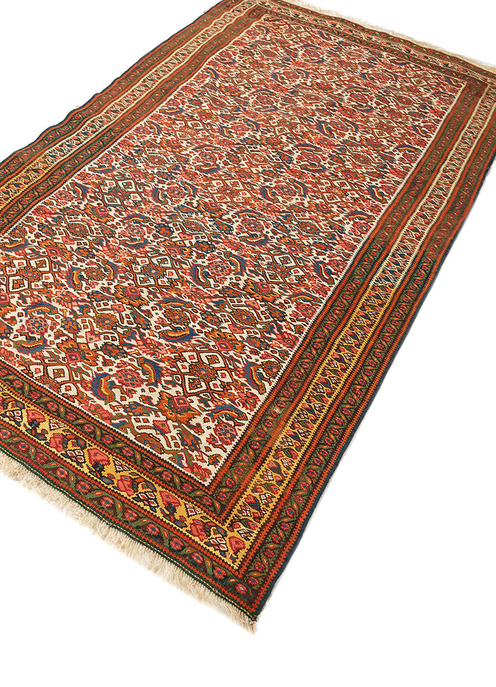 nayaab red and orange wool flat weaves Rug - FloorShot