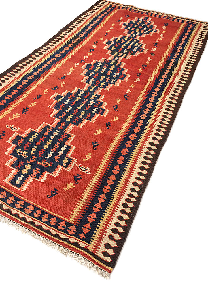 nayaab red and orange wool flat weaves Rug - FloorShot