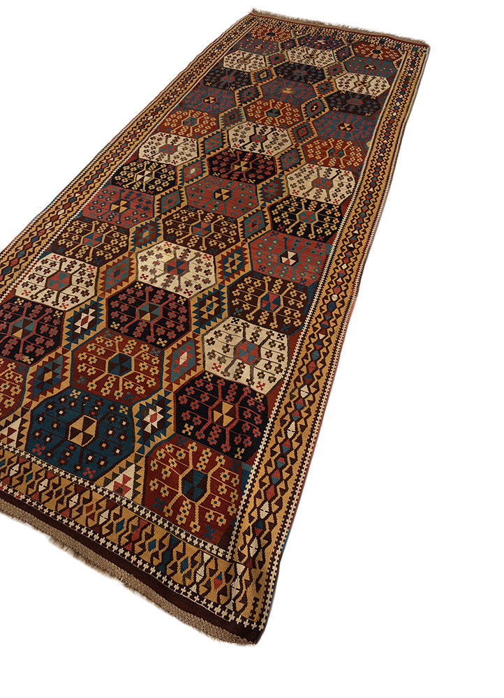 aalam blue wool flat weaves Rug - FloorShot