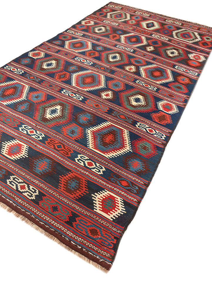 nayaab red and orange wool flat weaves Rug - FloorShot