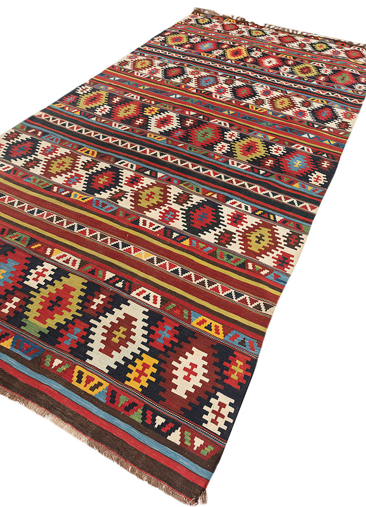 nayaab red and orange wool flat weaves Rug - FloorShot