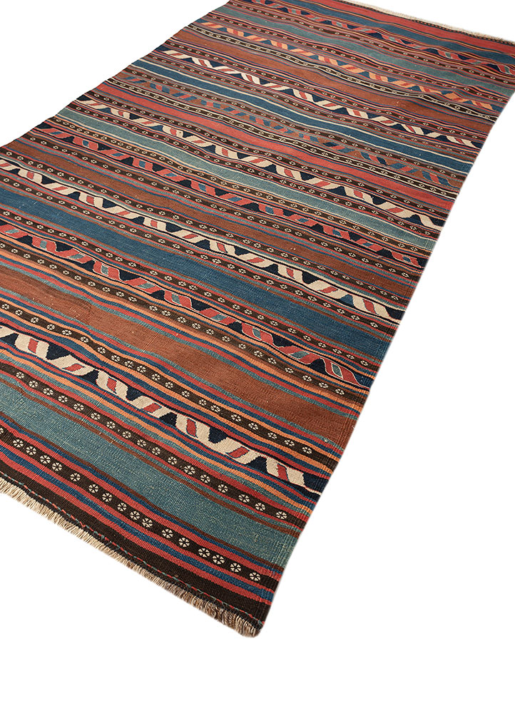 nayaab red and orange wool flat weaves Rug - FloorShot