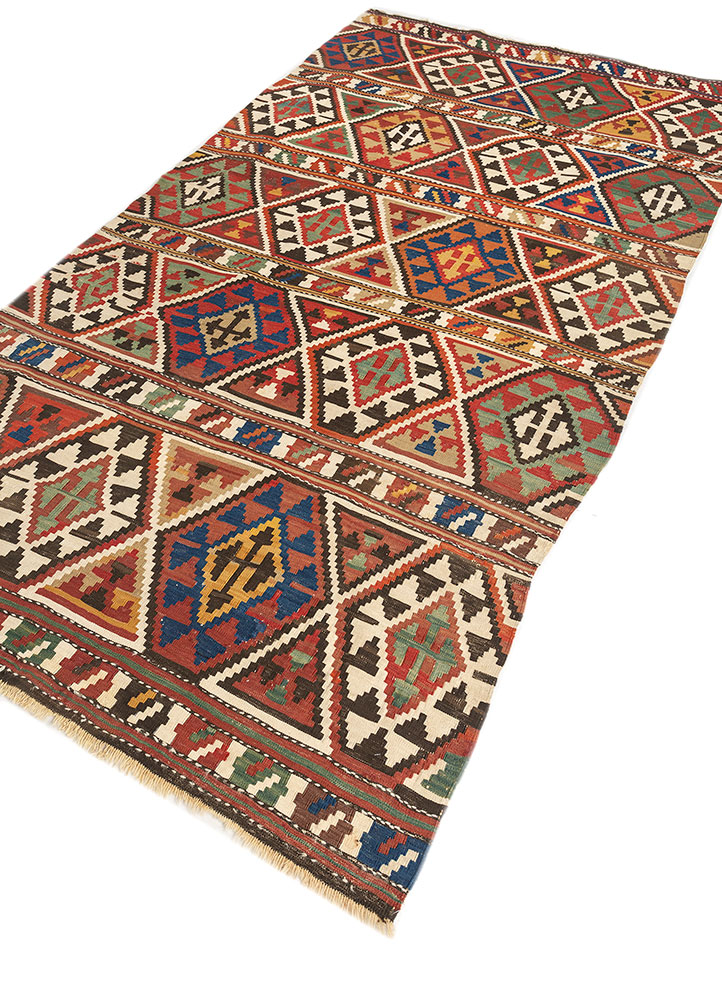 nayaab red and orange wool flat weaves Rug - FloorShot