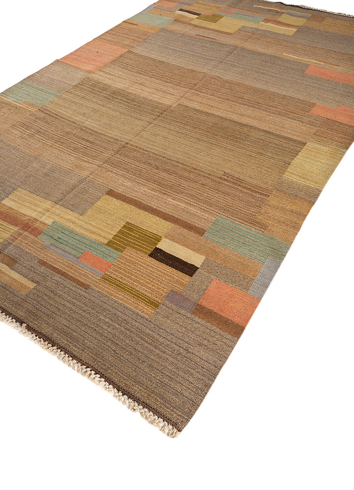 nayaab beige and brown wool flat weaves Rug - FloorShot