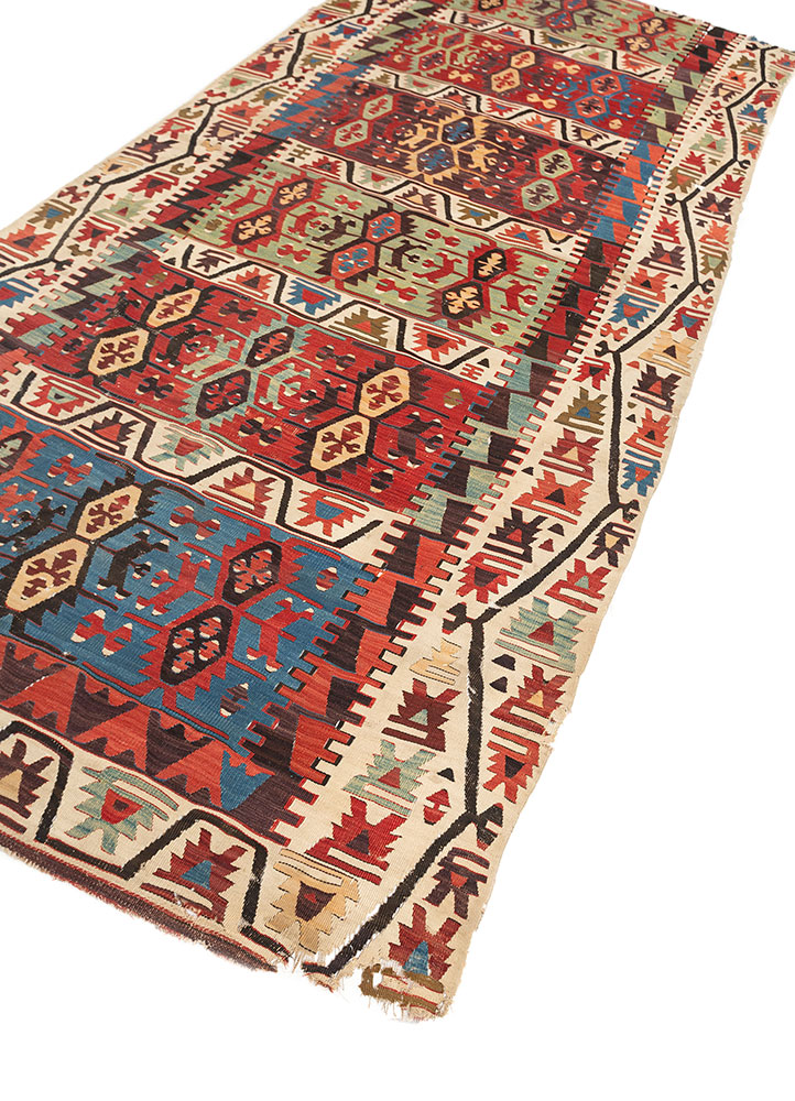 nayaab red and orange wool flat weaves Rug - FloorShot