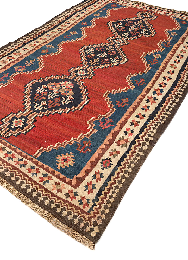 nayaab red and orange wool flat weaves Rug - FloorShot