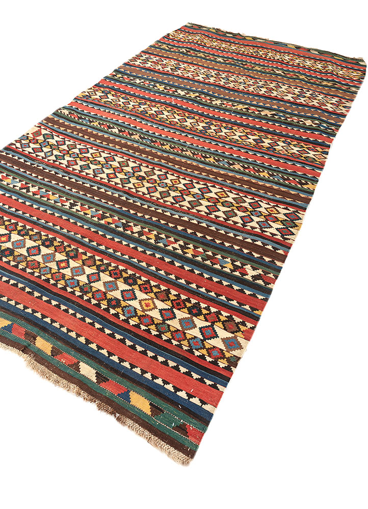 nayaab blue wool flat weaves Rug - FloorShot