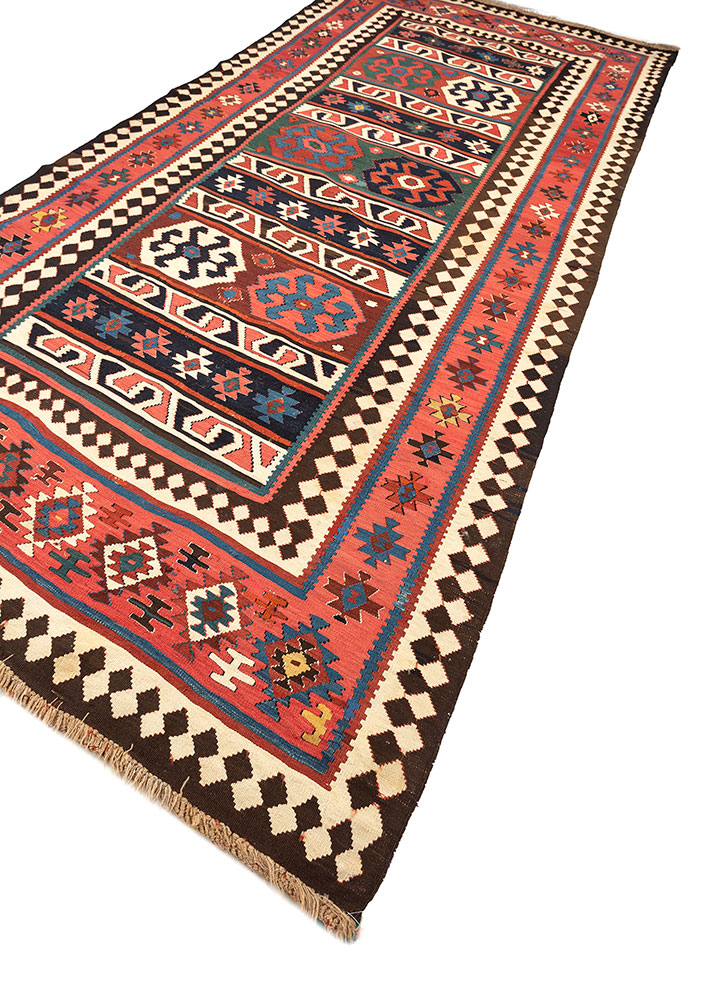 aalam red and orange wool hand knotted Rug - FloorShot