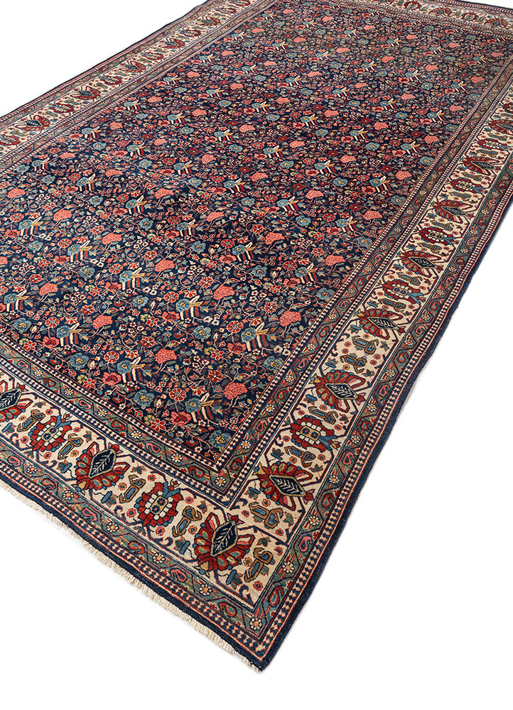 aalam blue wool hand knotted Rug - FloorShot