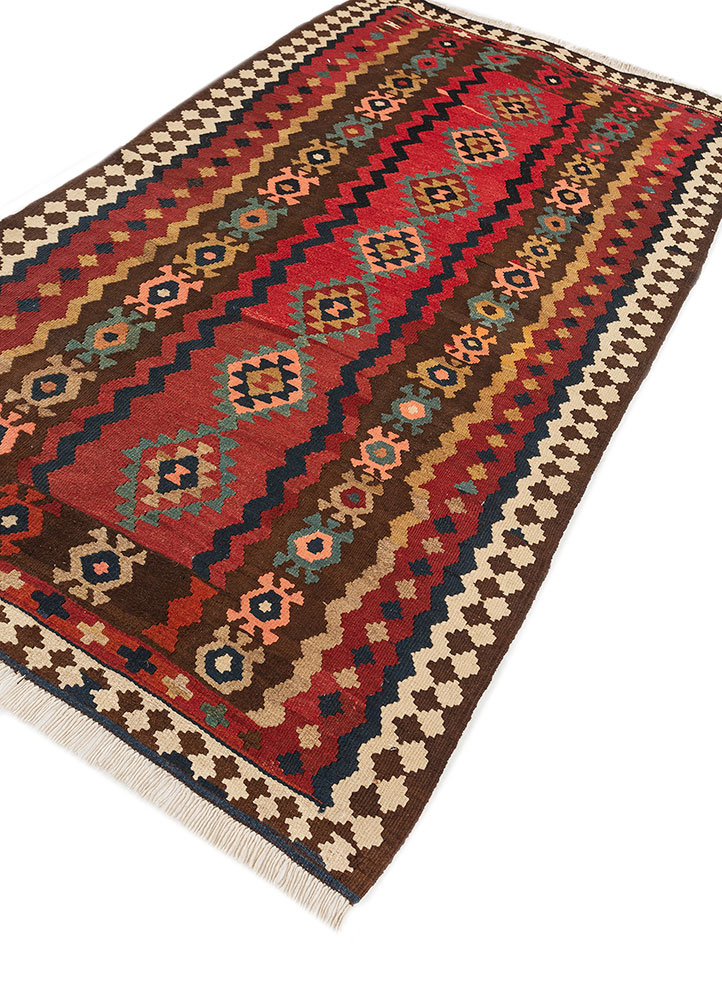 nayaab pink and purple wool flat weaves Rug - FloorShot