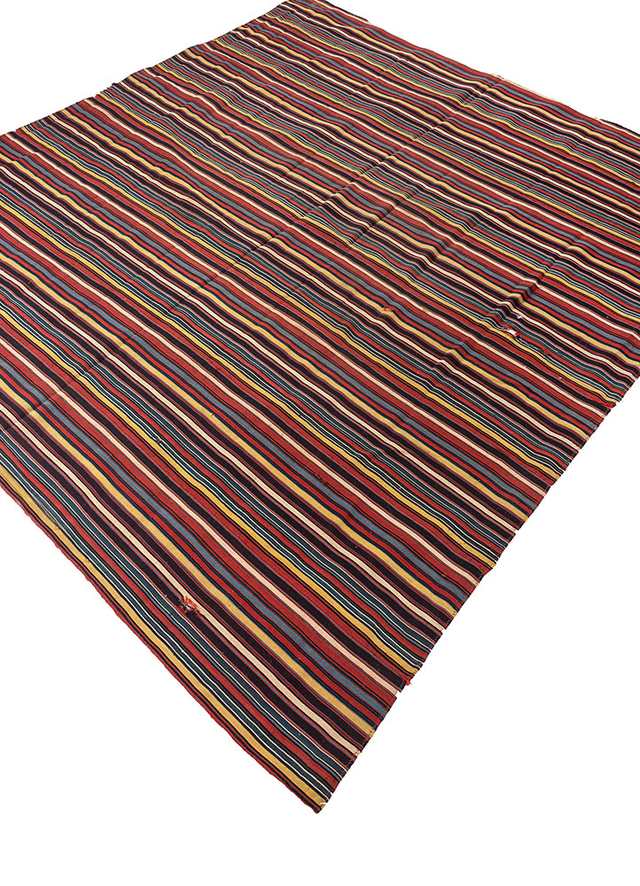 aalam red and orange wool hand loom Rug - FloorShot