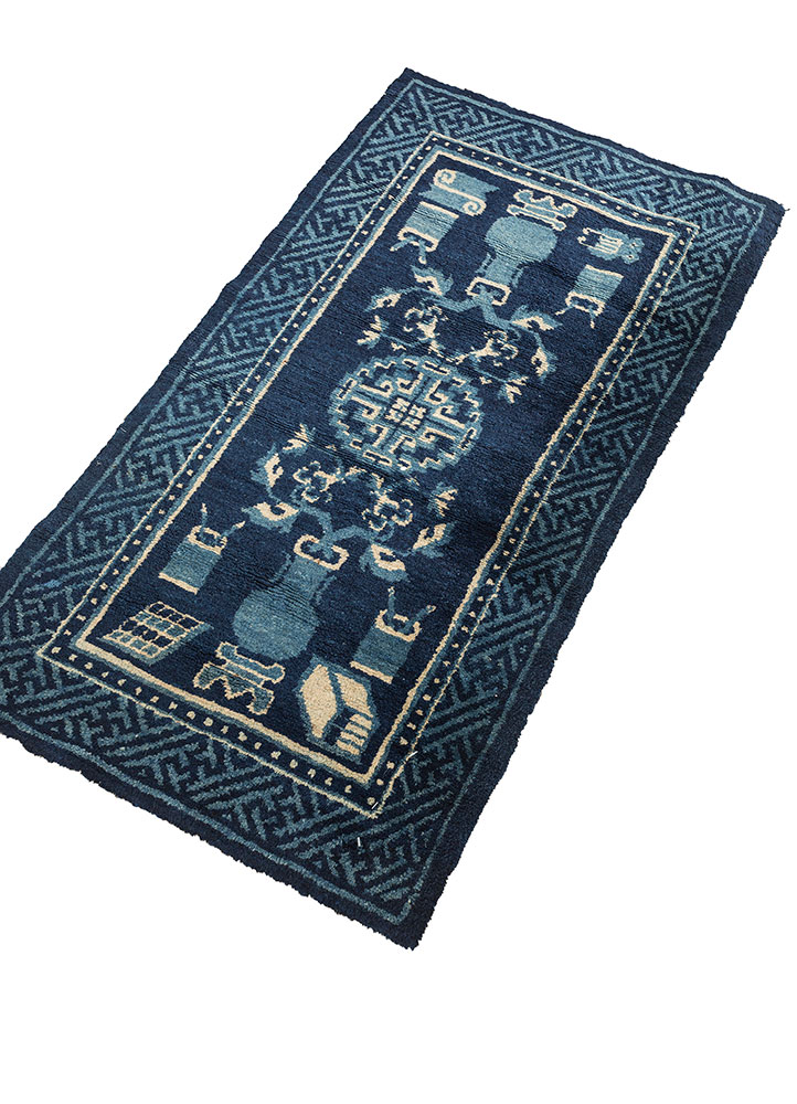 aalam blue wool flat weaves Rug - FloorShot