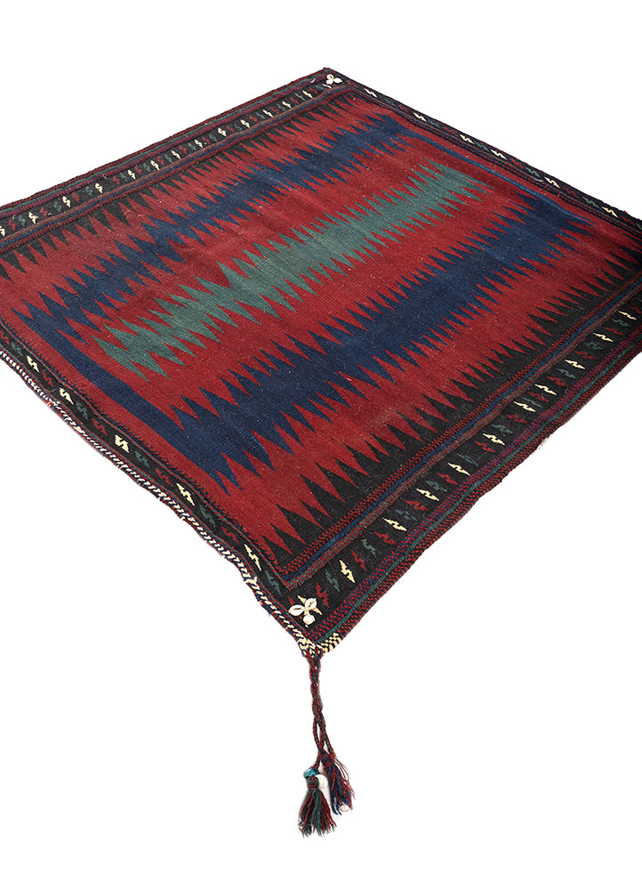 nayaab red and orange wool flat weaves Rug - FloorShot