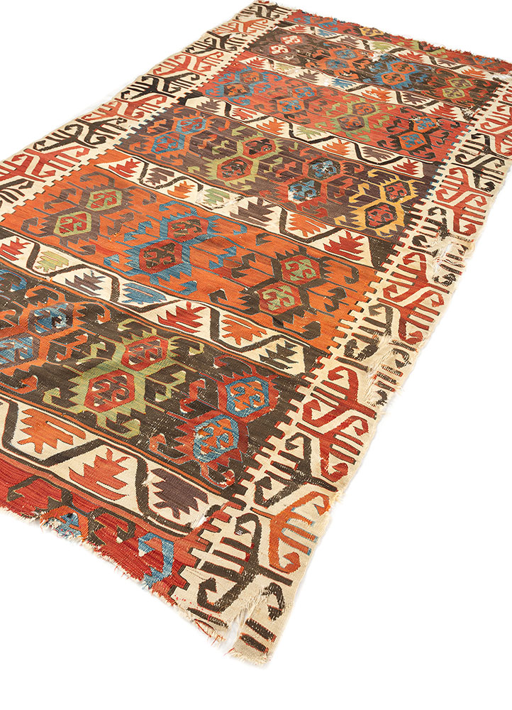 nayaab red and orange wool flat weaves Rug - FloorShot