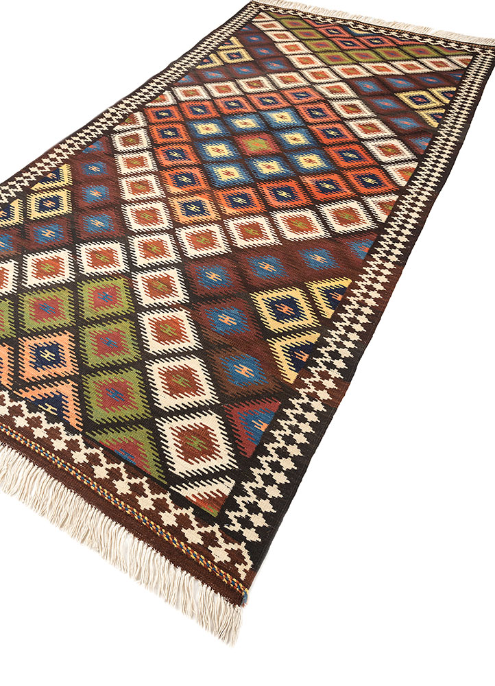 nayaab beige and brown wool flat weaves Rug - FloorShot