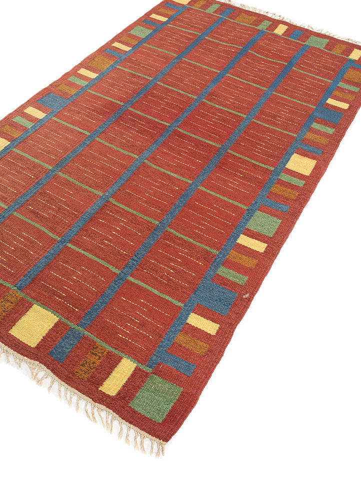 nayaab red and orange wool flat weaves Rug - FloorShot
