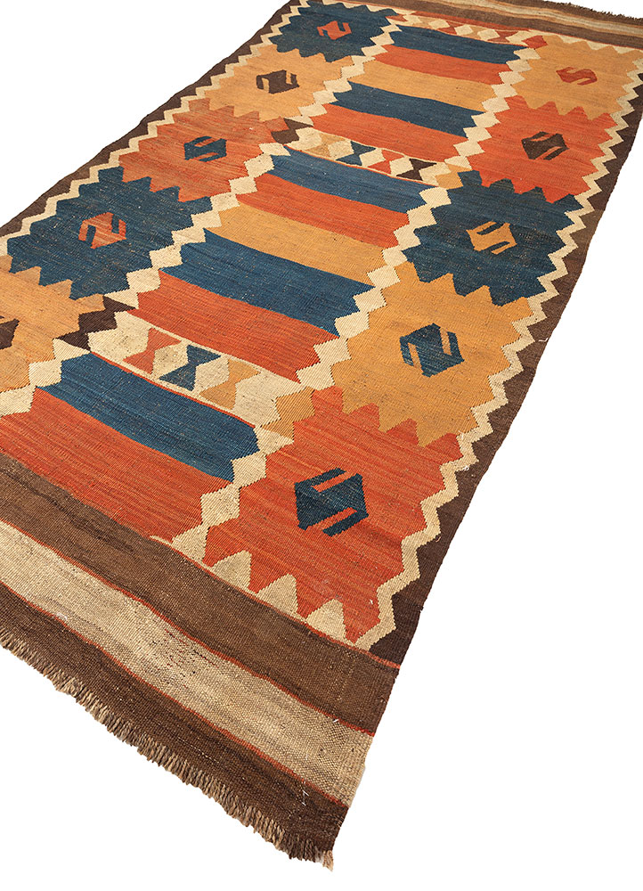 nayaab red and orange wool flat weaves Rug - FloorShot