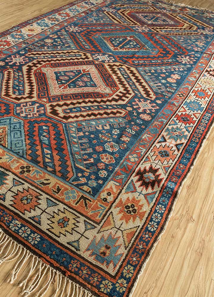 aalam blue wool hand knotted Rug - FloorShot