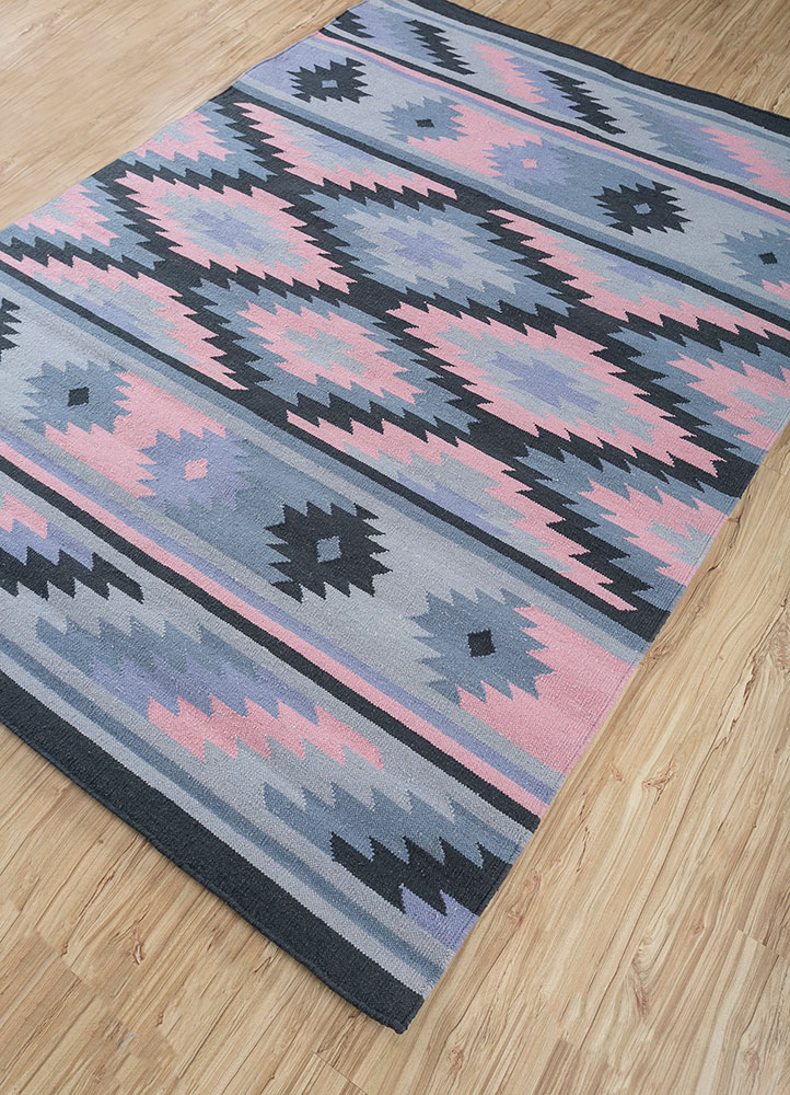 bedouin blue cotton flat weaves Rug - FloorShot