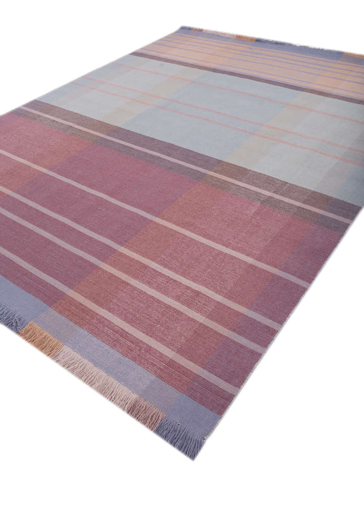 checkers pink and purple wool flat weaves Rug - FloorShot