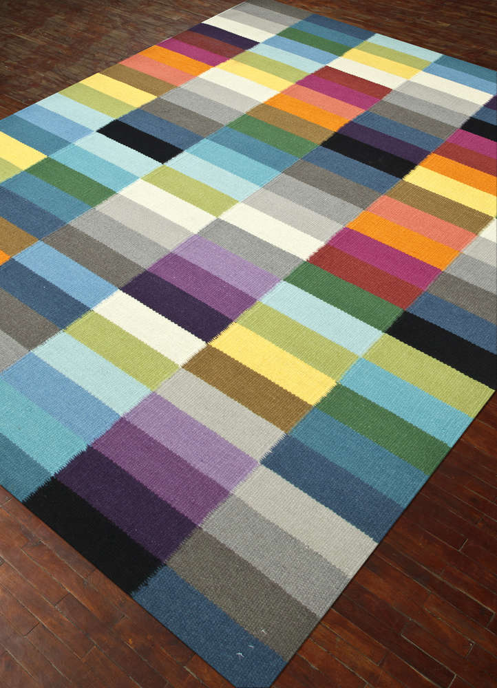 checkers ivory wool flat weaves Rug - FloorShot
