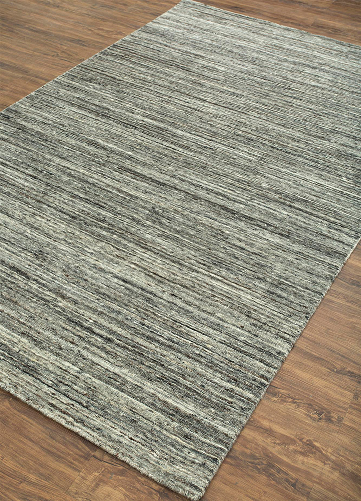 saga grey and black wool hand loom Rug - FloorShot