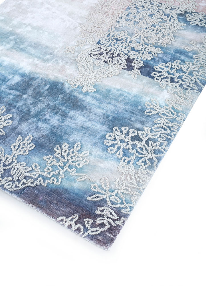 bespoke sile blue wool and viscose hand loom Rug - FloorShot