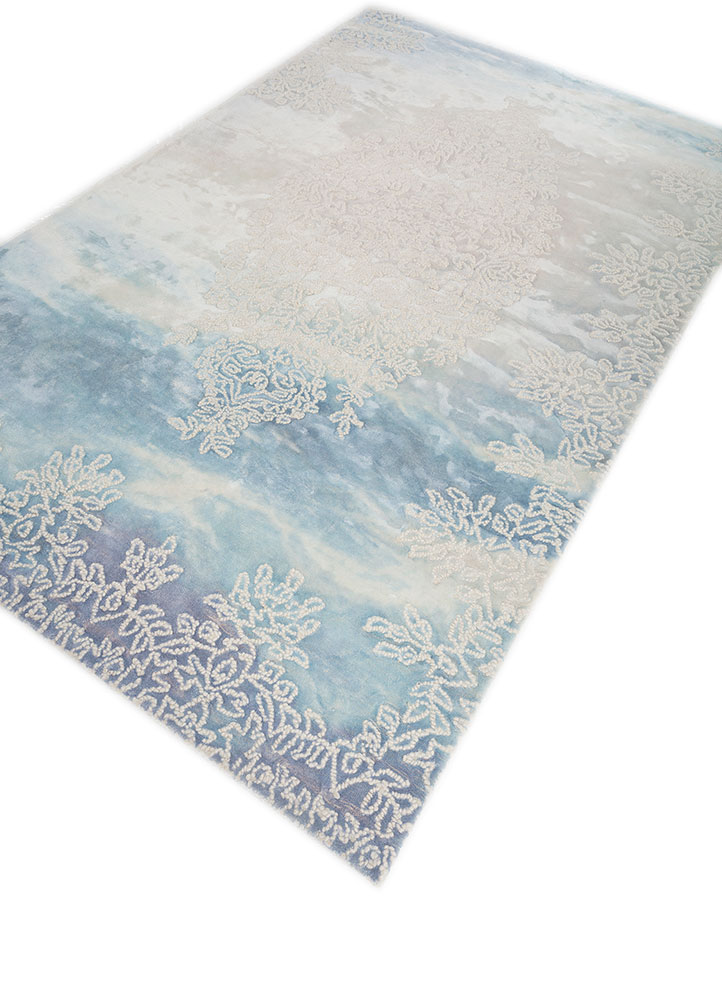 basis blue wool and viscose hand loom Rug - FloorShot