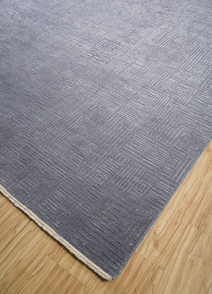 manifest blue wool and silk hand knotted Rug - FloorShot