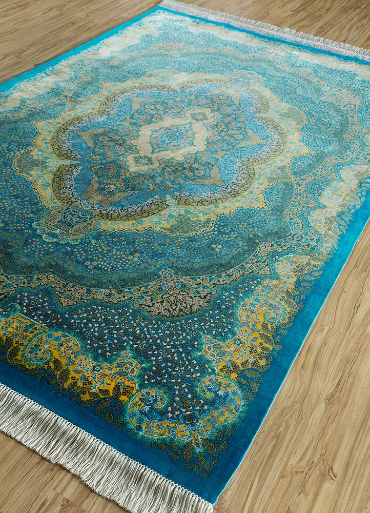 gulmarg blue silk hand knotted Rug - FloorShot