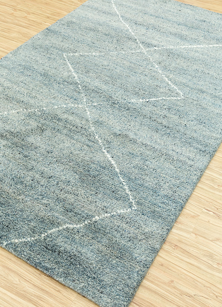 zuri blue wool hand knotted Rug - FloorShot