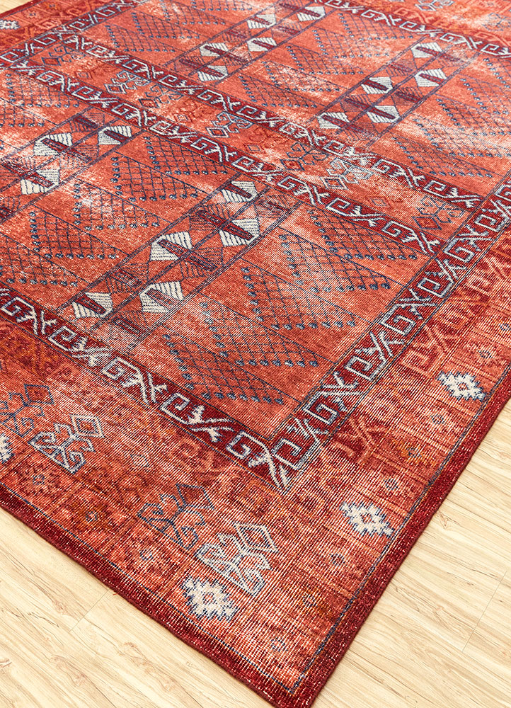 erbe red and orange wool hand knotted Rug - FloorShot